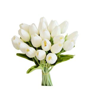 mandy’s 20pcs white flowers artificial tulip silk flowers 13.5″ for easter day home kitchen wedding decorations