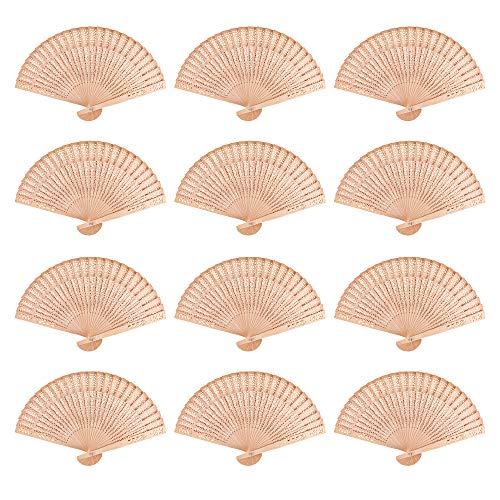 Super Z Outlet Chinese Sandalwood Scented Wooden Openwork Personal Hand Held Folding Fans for Wedding Decoration, Birthdays, Home Gifts (12 Pack)