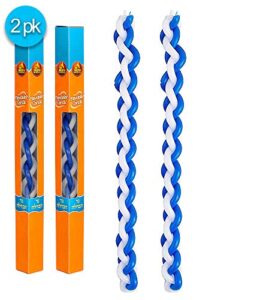 ner mitzvah braided havdalah candle – 2-pack – round blue and white paraffin wax – handcrafted havdallah candle – shabbat judaica gift