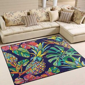 alaza tropical pineapple fruit monstera leaves area rug rugs for living room bedroom 7′ x 5′