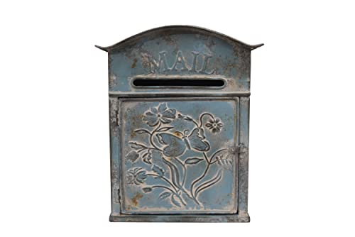 Creative Co-Op Distressed Blue Embossed Tin "Mail" Box