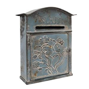 Creative Co-Op Distressed Blue Embossed Tin "Mail" Box