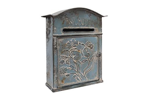 Creative Co-Op Distressed Blue Embossed Tin "Mail" Box