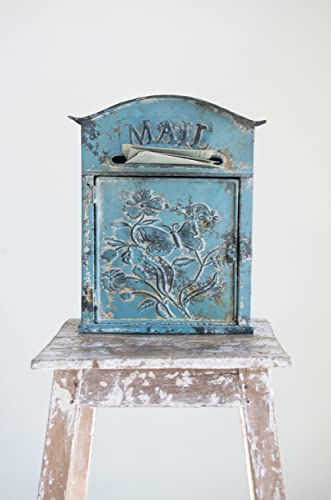 Creative Co-Op Distressed Blue Embossed Tin "Mail" Box