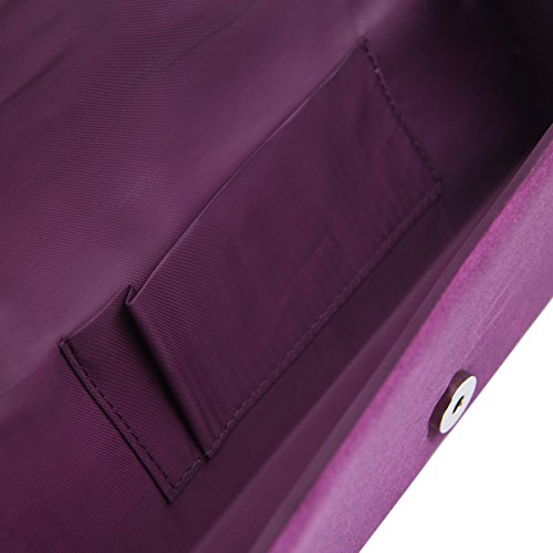 Elegant Pleated Satin & Crystal Flap Clutch Evening Bag, Purple