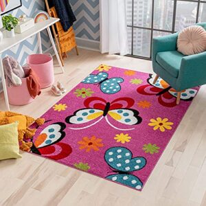 well woven starbright daisy butterflies modern abstract pink 3’3″ x 5′ kids area rug