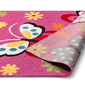 Well Woven StarBright Daisy Butterflies Modern Abstract Pink 3'3" x 5' Kids Area Rug