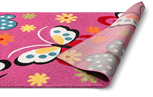 Well Woven StarBright Daisy Butterflies Modern Abstract Pink 3'3" x 5' Kids Area Rug