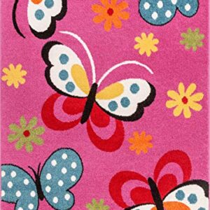 Well Woven StarBright Daisy Butterflies Modern Abstract Pink 3'3" x 5' Kids Area Rug