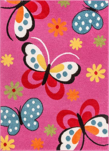 Well Woven StarBright Daisy Butterflies Modern Abstract Pink 3'3" x 5' Kids Area Rug