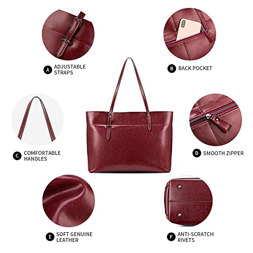 Kattee Vintage Genuine Leather Tote Shoulder Bag for Women Satchel Handbag with Top Handles (1-Red)