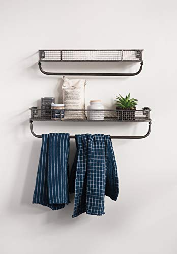 Creative Co-Op Metal Wall Shelves with Hanging Bar (Set of 2 Sizes)