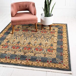 Unique Loom Edinburgh Collection Classic Oriental Traditional French Country Inspired Border Design Area Rug, 8' 0" x 8' 0", Blue/Beige
