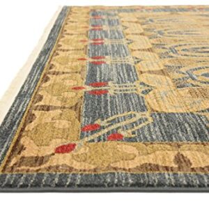 Unique Loom Edinburgh Collection Classic Oriental Traditional French Country Inspired Border Design Area Rug, 8' 0" x 8' 0", Blue/Beige