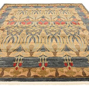 Unique Loom Edinburgh Collection Classic Oriental Traditional French Country Inspired Border Design Area Rug, 8' 0" x 8' 0", Blue/Beige