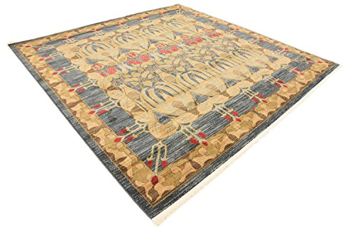 Unique Loom Edinburgh Collection Classic Oriental Traditional French Country Inspired Border Design Area Rug, 8' 0" x 8' 0", Blue/Beige