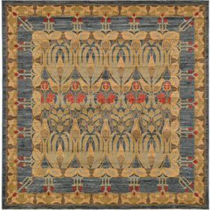 Unique Loom Edinburgh Collection Classic Oriental Traditional French Country Inspired Border Design Area Rug, 8' 0" x 8' 0", Blue/Beige