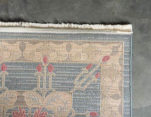 Unique Loom Edinburgh Collection Classic Oriental Traditional French Country Inspired Border Design Area Rug, 8' 0" x 8' 0", Blue/Beige