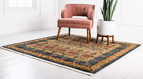 Unique Loom Edinburgh Collection Classic Oriental Traditional French Country Inspired Border Design Area Rug, 8' 0" x 8' 0", Blue/Beige