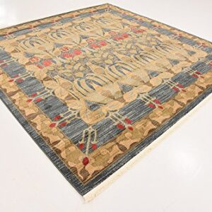 Unique Loom Edinburgh Collection Classic Oriental Traditional French Country Inspired Border Design Area Rug, 8' 0" x 8' 0", Blue/Beige