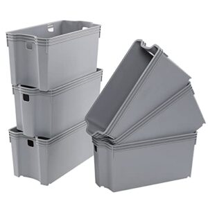 ggbin grey plastic stacking storage basket, slim pantry basket bins, 6 packs