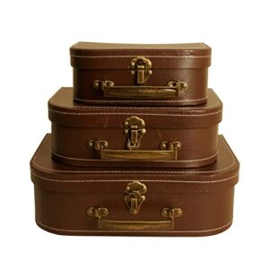 wald imports – set of 3 paperboard suitcases – decorative storage boxes – suitcase set for decoration, storage, and more (brown)