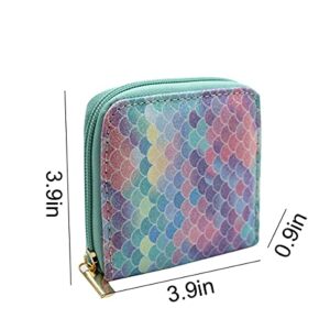 Orityle Women Small Short Wallets Mermaid Scale Coin Purse Credit Card Holder with Zipper for Teen Girls, B, One Size