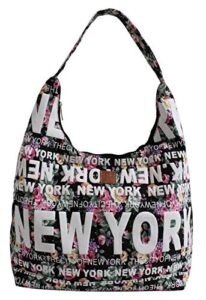 robin ruth new york floral cotton hobo large shoulder bag (black)