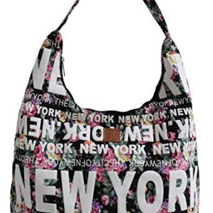 Robin Ruth New York Floral Cotton Hobo Large Shoulder Bag (Black)