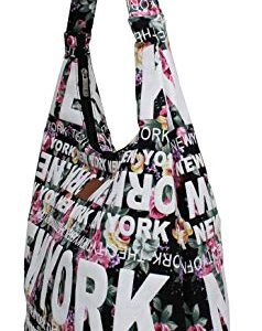 Robin Ruth New York Floral Cotton Hobo Large Shoulder Bag (Black)