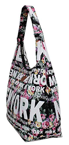 Robin Ruth New York Floral Cotton Hobo Large Shoulder Bag (Black)