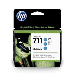 HP 711 Cyan 29-ml 3-Pack Genuine Ink Cartridges (CZ134A) for DesignJet T530, T525, T520, T130, T125, T120 & T100 Large Format Plotter Printers