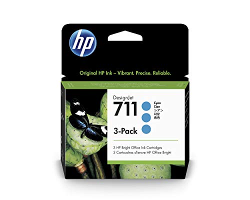 HP 711 Cyan 29-ml 3-Pack Genuine Ink Cartridges (CZ134A) for DesignJet T530, T525, T520, T130, T125, T120 & T100 Large Format Plotter Printers