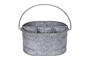 creative co-op farmhouse galvanized metal storage caddy with 4 compartments and handle, zinc finish