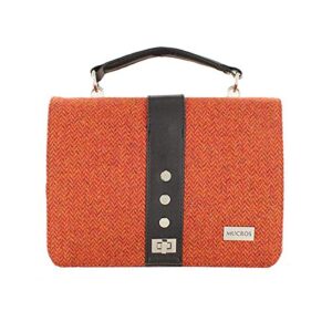mucros weavers ladies handbag – fiona style – wool & pu leather – made in ireland (burnt orange herringbone)