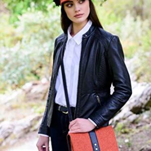 Mucros Weavers Ladies Handbag - Fiona Style - Wool & PU Leather - Made in Ireland (Burnt Orange Herringbone)