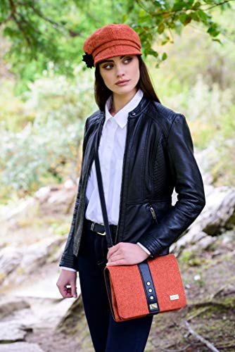 Mucros Weavers Ladies Handbag - Fiona Style - Wool & PU Leather - Made in Ireland (Burnt Orange Herringbone)