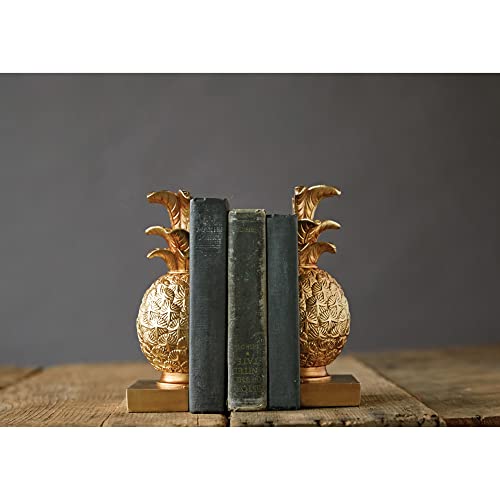 Creative Co-op DA7076 Pineapple Shaped Gold Resin Bookends (Set of 2 Pieces)