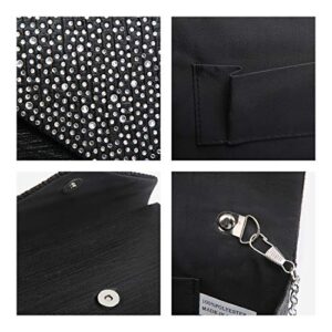 Dasein Women Satin Evening Bag Rhinestone Clutch Purse Wedding Prom Purse Formal Cocktail Party Handbag (Black)