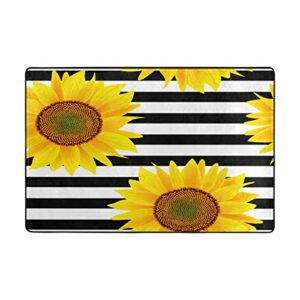 AGONA Modern Area Rug 2x3 Sunflowers On Striped Black White Rugs Soft Indoor Floor Carpet, No-Shedding Non-Slip Rectangle Mat for Living Room Entryway Bedroom Dormitory