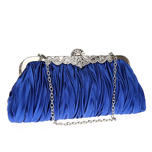 DAWEI Simple Elegant Pleated Eevning Clutch Bag Dinner Bag Purse Bridal Prom Handbag Party Bag 7385 (Blue)