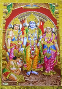 crafts of india best of indian crafts store ram darbar poster/ reprint hindu god picture with golden foil (unframed : size 5″x7″ inches)