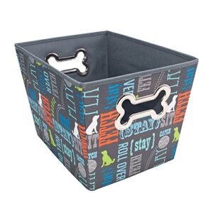 paw prints fabric pet toy bin, wordplay design, 14.75 x 10 x 10.75 inches (37409)