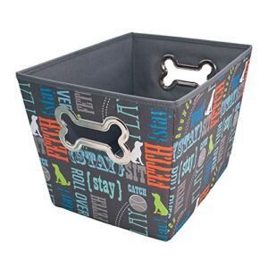 Paw Prints Fabric Pet Toy Bin, Wordplay Design, 14.75 x 10 x 10.75 Inches (37409)