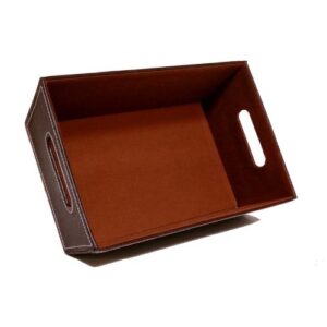 The Lucky Clover Trading Brown Faux Leather Utility Tray, Large, 15" L Basket