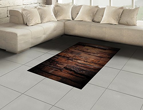 Ambesonne Chocolate Area Rug, Rough Dark Timber Texture Image Rustic Country Theme Hardwood Carpentry, Flat Woven Accent Rug for Living Room Bedroom Dining Room, 4' X 5' 7", Brown Dark Brown