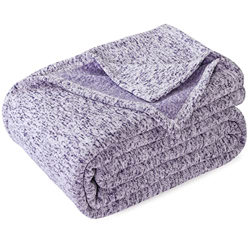 KAWAHOME Sweatshirt Blanket Throw Size for Bed Jersey Knit Lightweight Thin Soft Breathable Summer Blankets for All Seasons, 50"X 60" Purple and White