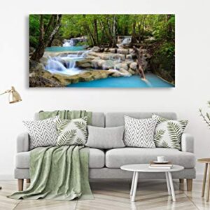 S01574 1 Panels Wall Art Tropical Beautiful Waterfall Prints Light Green Forest Natural Landscape Picture Canvas Paintings Scenery Spring Summer landscape for Home Wall Decor Artwork XXLarge