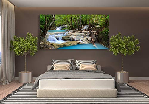 S01574 1 Panels Wall Art Tropical Beautiful Waterfall Prints Light Green Forest Natural Landscape Picture Canvas Paintings Scenery Spring Summer landscape for Home Wall Decor Artwork XXLarge