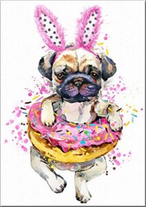 7dots art. fun popcorn, donuts and lollipops dogs. watercolor art print, poster 8″x10″ on fine art thick watercolor paper for living room, bedroom, bathroom. funny wall art decor. (pug dog3)